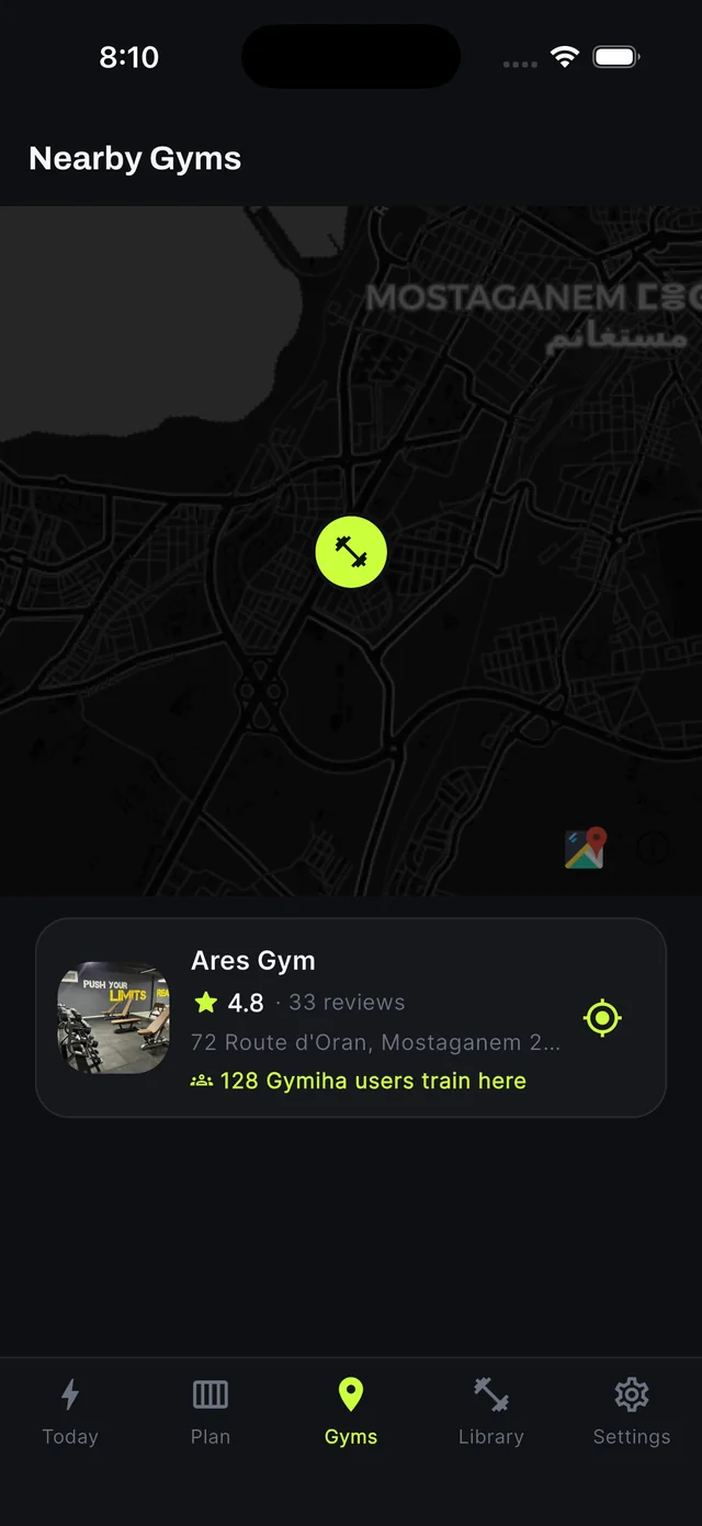 Gymiha Nearby Gyms map — Ares Gym in Mostaganem